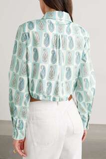 ETRO Укороченная рубашка из смесового хлопкового поплина с принтом, голубой