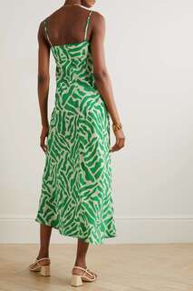 FAITHFULL THE BRAND + NET SUSTAIN Платье миди из крепа с принтом San Paolo, зеленый