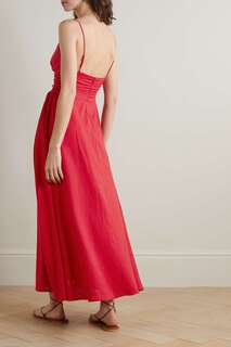 FARM RIO Платье макси из смесовой льняной ткани с завязками, красный
