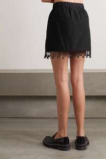 GANNI + NET SUSTAIN мини-юбка из переработанного клоке с бахромой, украшенная бусинами, черный