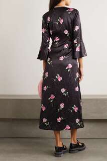 GANNI + NET SUSTAIN жатое платье миди из переработанного дюшеса с цветочным принтом, черный