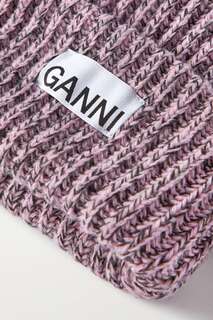 GANNI шапка-бини в рубчик с меланжевой аппликацией, розовый