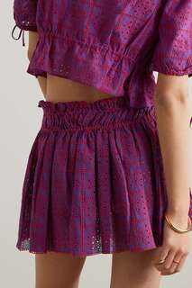 GANNI Мини-юбка из органического хлопка в технике бродери англез, пурпурный