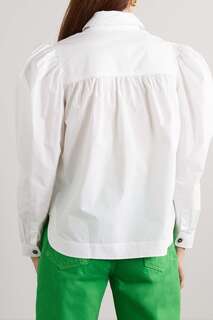 GANNI Рубашка из органического хлопка и поплина со сборками, белый