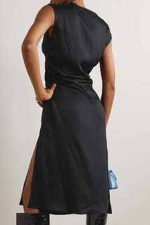HOLZWEILER присборенное атласное платье миди Isabell с пуговицами, черный