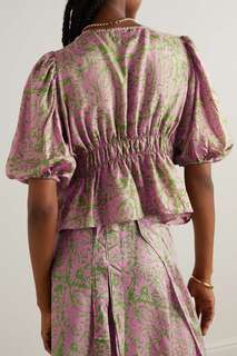 HANNAH ARTWEAR + NET SUSTAIN Шелковая блузка Lalita со сборками и цветочным принтом, розовый