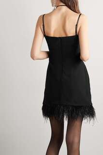 HVN платье мини Mia из крепа с перьями, черный
