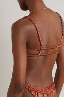 ISA BOULDER Плетеный лиф бикини на косточках из эластичного атласа, коричневый