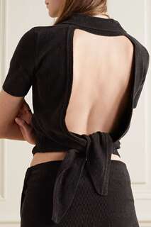 JACQUEMUS Рубашка с открытой спиной Le Polo Bagnu из смесового хлопка в рубчик, темно-коричневый