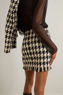 L&apos;AGENCE твидовая юбка мини Livia с бахромой в ломаную клетку, черный L'agence