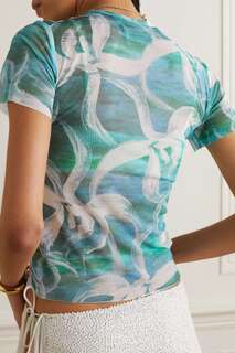 LOUISA BALLOU Эластичная футболка из переработанного тюля с принтом, синий