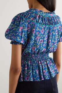 LORETTA CAPONI + NET SUSTAIN блузка Giada из вуали с оборками и цветочным принтом, синий