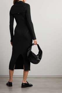 LVIR Трикотажное платье миди и кардиган в рубчик, черный
