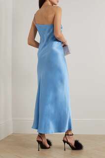 MAISON ESSENTIELE Платье макси из шелкового атласа на одно плечо, светло-синий