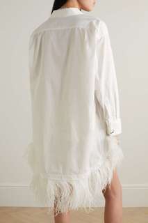 MARQUES&apos; ALMEIDA Мини-платье-рубашка из органического хлопка с отделкой перьями, белый