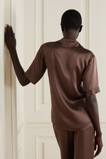 MAISON ESSENTIELE Двухцветная пижамная рубашка из шелкового шармеза, коричневый