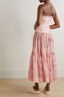 MARYSIA ярусное платье макси Chalmers с принтом из хлопка и вуали, розовый