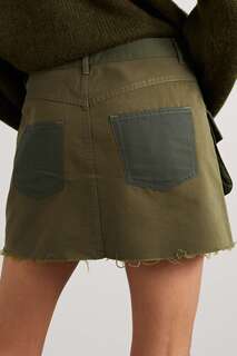 MARQUES&apos; ALMEIDA Мини-юбка из хлопкового полотна и саржи в технике пэчворк, армейский зеленый