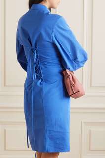 MARQUES&apos; ALMEIDA Платье-рубашка мини из хлопка сирсакер на шнуровке, синий