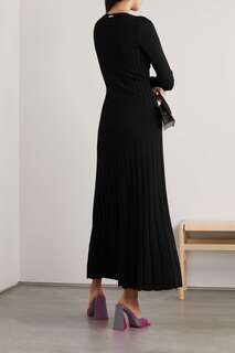 MICHAEL MICHAEL KORS Украшенное платье макси из трикотажа в рубчик с вырезом, черный