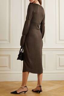 NINETY PERCENT Платье миди Demi металлизированного трикотажа в рубчик, коричневый