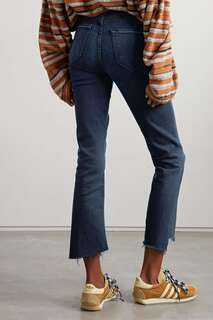 MOTHER Укороченные расклешенные джинсы The Insider с бахромой и высокой посадкой, деним