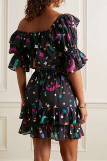 MIGUELINA Платье мини из хлопка и поплина с принтом Lux, черный