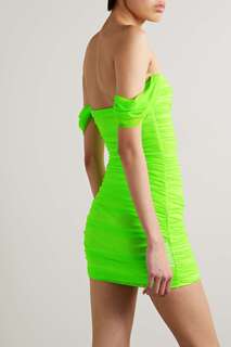 NORMA KAMALI Неоновое платье мини из эластичной сетки с открытыми плечами и открытыми плечами Walter, зеленый