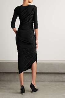 NORMA KAMALI асимметричное платье миди Diana из эластичного джерси со сборками, черный