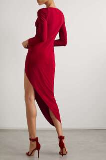 NORMA KAMALI Платье миди из стрейч-джерси со сборками и эффектом запаха, красный