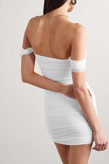 NORMA KAMALI платье мини Walter из эластичной сетки с открытыми плечами и сборками, белый