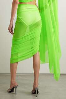 NORMA KAMALI юбка миди Diana из эластичной сетки со сборками, зеленый