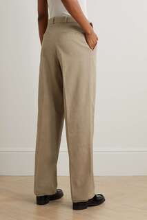 OFFICINE GÉNÉRALE широкие брюки Sophia со складками и габардином из смесового хлопка с поясом, бежевый