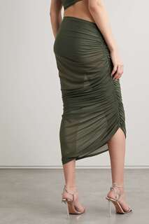 NORMA KAMALI юбка миди Diana из стрейч-джерси со сборками, армейский зеленый