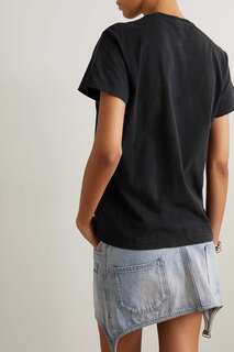R13 Потертая футболка из хлопкового джерси с принтом, черный