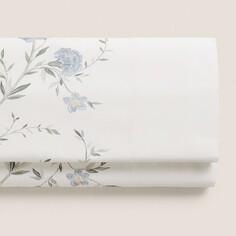 Простынь Zara Home Floral Print, белый/голубой
