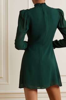REFORMATION платье мини Lewis из жоржета с оборками, зеленый