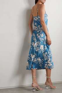 REFORMATION платье миди Alisal из шелкового атласа с цветочным принтом, синий