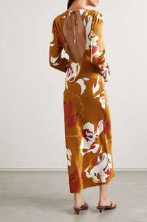 REFORMATION платье миди Davina из шелкового шармеза с принтом, апельсин