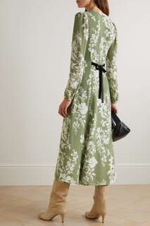 REFORMATION платье макси Brogan из крепдешина с цветочным принтом, зеленый