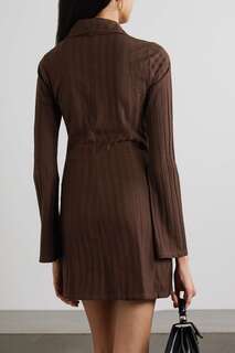 REFORMATION Платье мини-рубашка в рубчик Benton TENCEL из смесового лиоцелла, коричневый