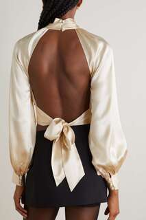 REFORMATION укороченная блузка Julia из шелкового шармеза с открытой спиной, слоновая кость
