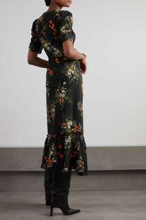REFORMATION платье миди из крепдешина Addaline с цветочным принтом и оборками, черный