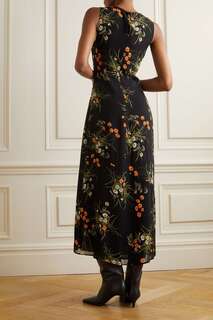 REFORMATION платье миди из крепдешина Ledger с цветочным принтом, черный