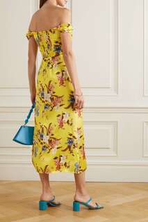 REFORMATION Платье миди с открытыми плечами и цветочным принтом Genesis с эффектом запаха и шелкового шармеза, желтый