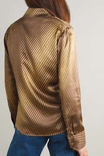 REFORMATION рубашка из шелкового атласа в полоску, бронзовый