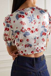 REFORMATION укороченная блузка Mendez из шелкового атласа с принтом, белый