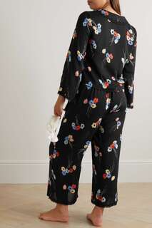 RIXO пижамный комплект Annabelle из крепа с цветочным принтом и кружевом, черный