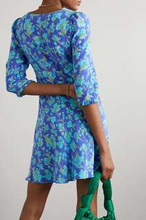 RIXO платье мини Lilita из шелкового крепа с завязками и сборками, синий