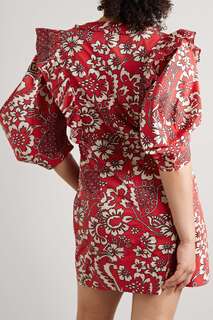 RHODE платье мини Millie с оборками и цветочным принтом из хлопка и поплина, кремовый